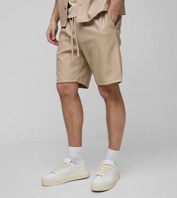Plus & Tall Pleated PU Basketball Shorts