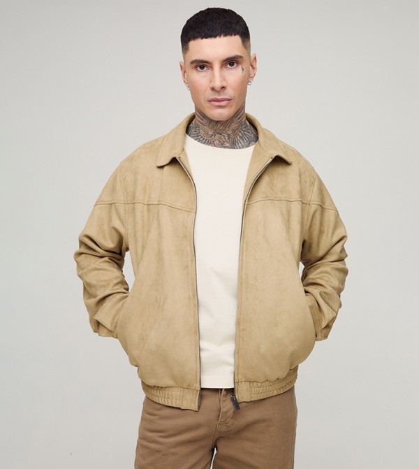 Tall Faux Suede Western Zip-Through Jacket
