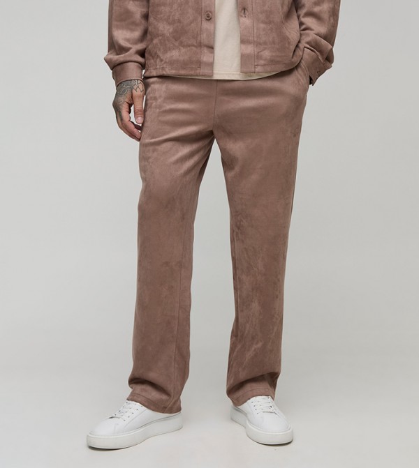 Tall Faux Suede Drawcord Pin Tuck Trousers