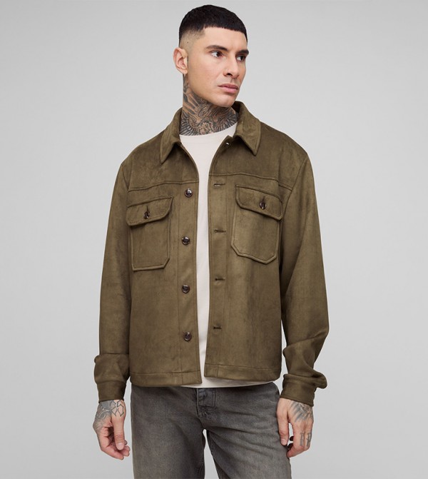 Tall Faux Suede Long Sleeves Shacket