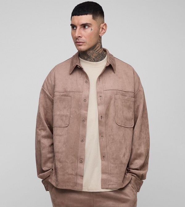 Plus & Tall Faux Suede Oversized Overshirt