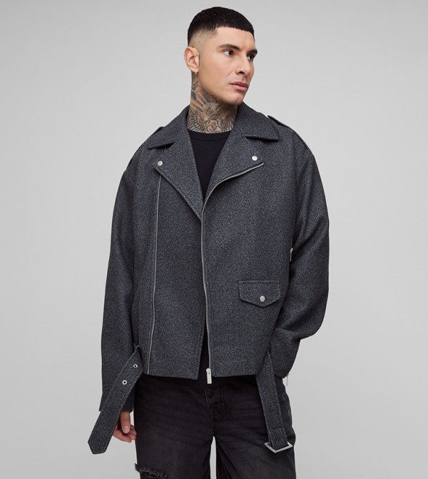Tall Oversized Melton Biker Jacket
