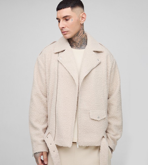 Tall Oversized Boucle Biker Jacket