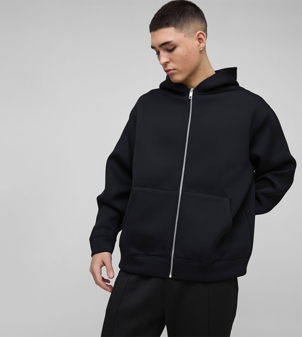Solid Zip-Through Oversized Hooded Jacket