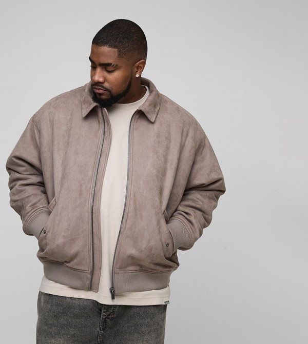 Plus & Tall Faux Suede Oversized Harrington Jacket