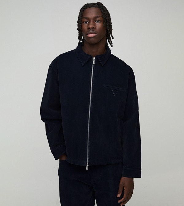 Velvet Zip Through Denim Overshirt