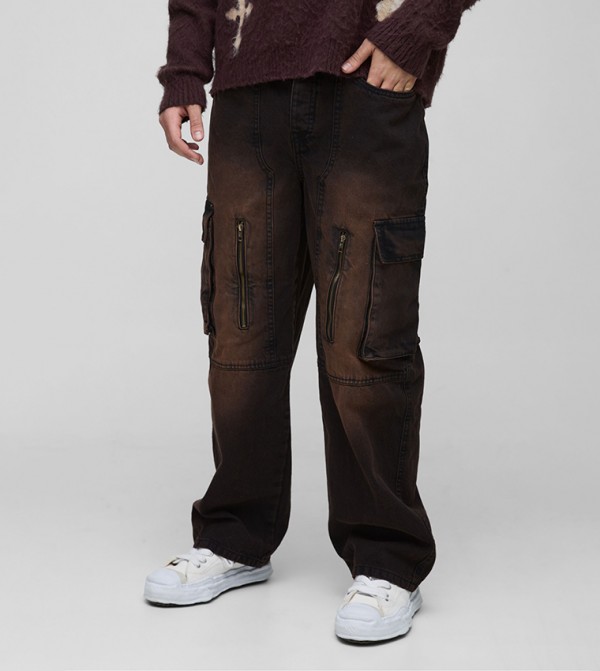 Rigid Acid Wash Cargo Carpenter Relaxed Fit Jeans