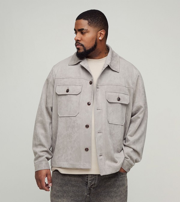 Faux Suede Long Sleeves Oversized Shacket