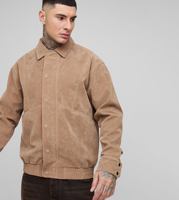 Tall Faux Suede Boxy Harrington Jacket