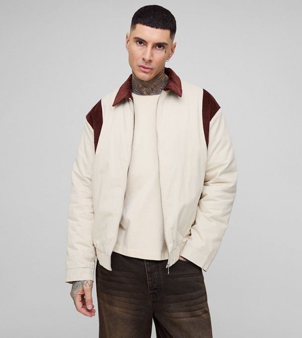 Tall Cord Contrast Collar Padded Jacket