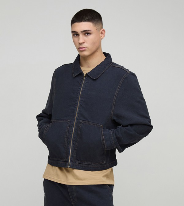 Carpenter Contrast Stitch Harrington Denim Jacket