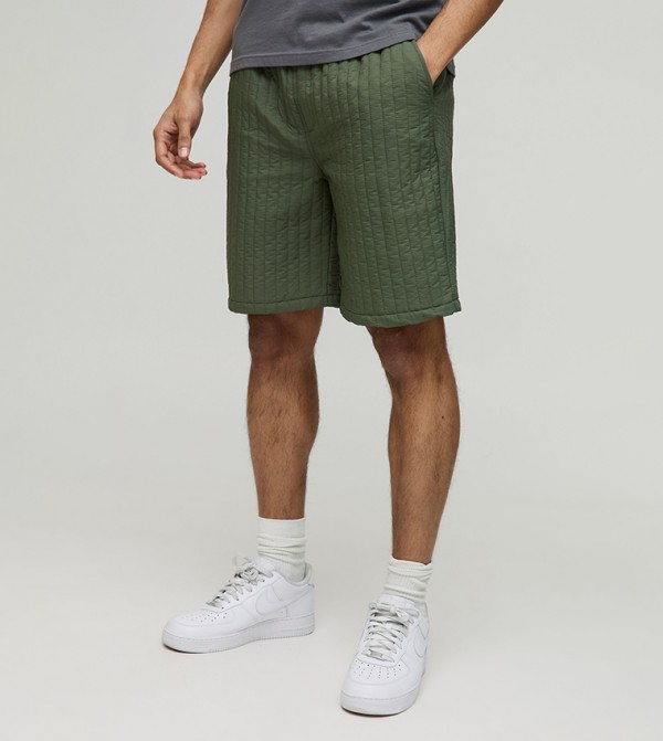 Elastic Relaxed Fit Quilted Nylon Shorts