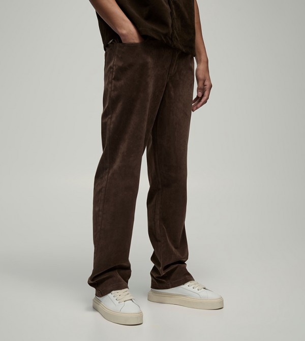 Mid Rise Straight Fit Suede Trousers