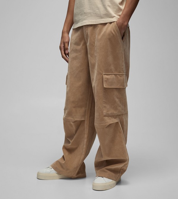 Suede Baggy Fit Cargo Trousers