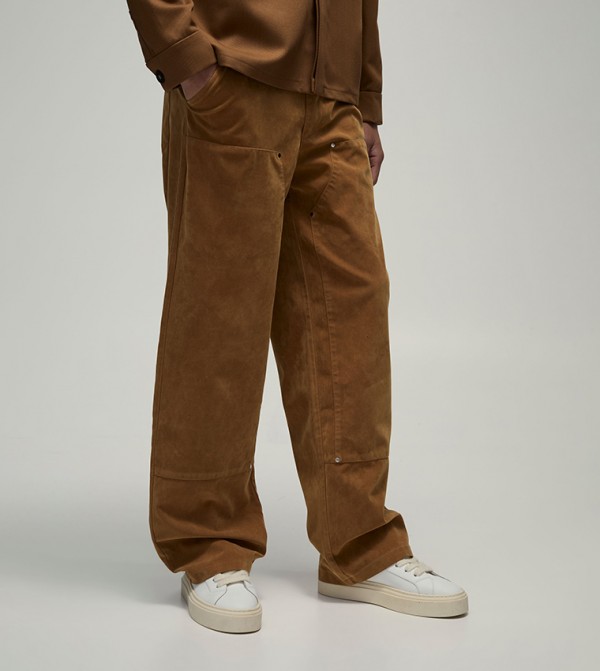 Mid Rise Relaxed Fit Suede Trousers