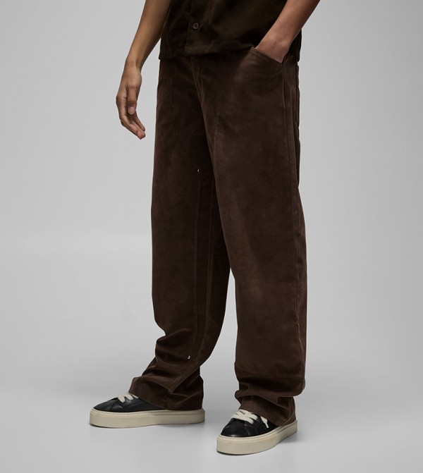 Mid Rise Relaxed Fit Suede Trousers