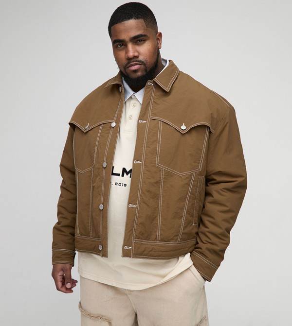 Plus & Tall Contrast Stitch Padded Western Jacket