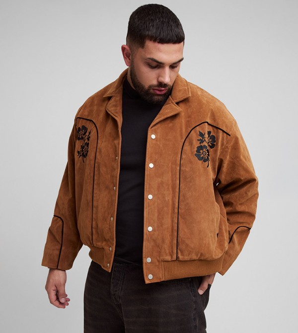 Plus & Tall Embroidered Oversized Fit Western Jacket