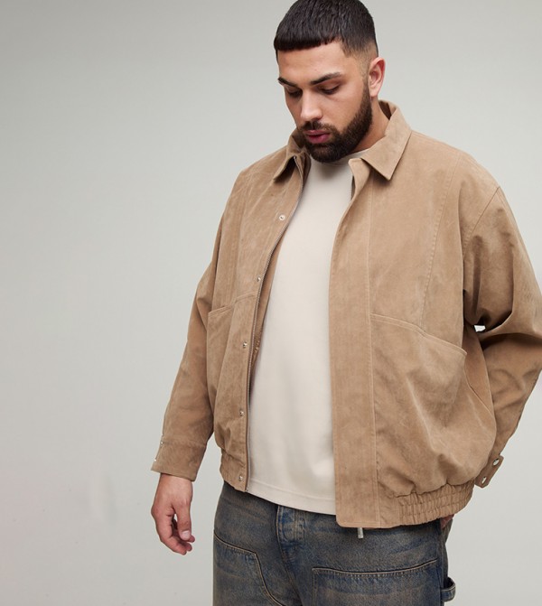Plus & Tall Faux Suede Boxy Harrington Jacket