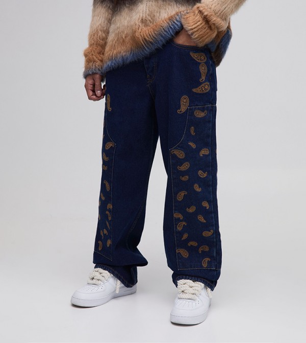 Paisley Embroidered Relaxed Fit Jeans