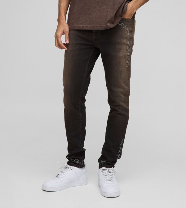 Washed Bandana Embroidered Skinny Fit Jeans