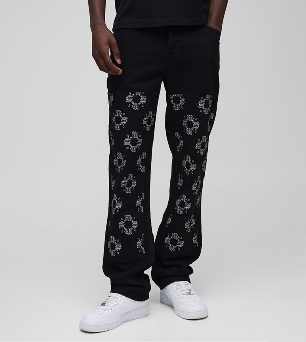 Floral Embroidered Carpenter Straight Fit Jeans