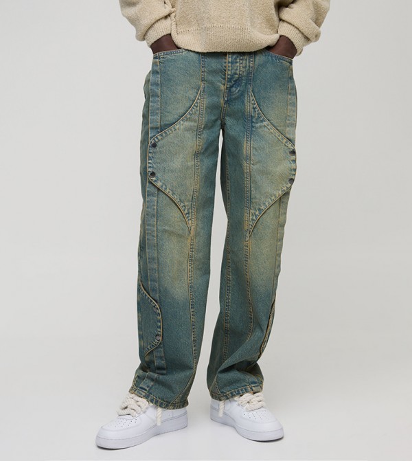 Rigid Paneled Tinted Relaxed Fit Jeans