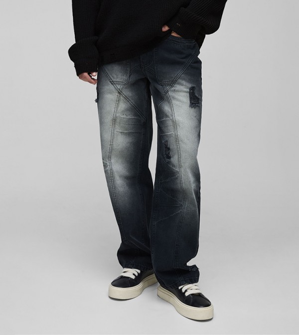 Rigid Distressed Crinkle Wash Relaxed Fit Jeans