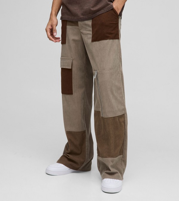 Color Block Waffle Corduroy Trousers
