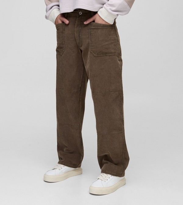 Mid Rise Relaxed Fit Corduroy Panel Trousers
