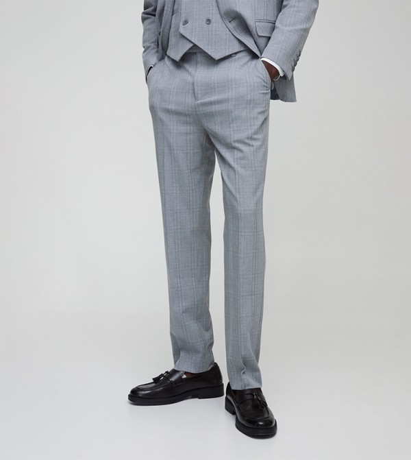 Tonal Check Straight Fit Formal Trousers