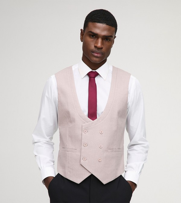 Textured Twill Slim Fit Waistcoat