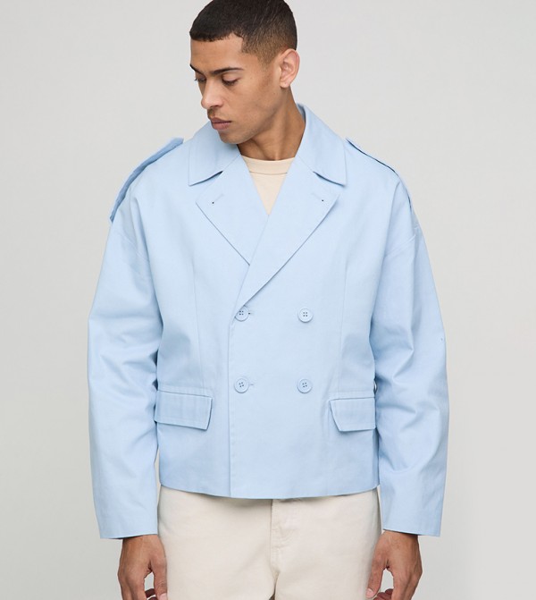 Double Breasted Twill Boxy Jacket