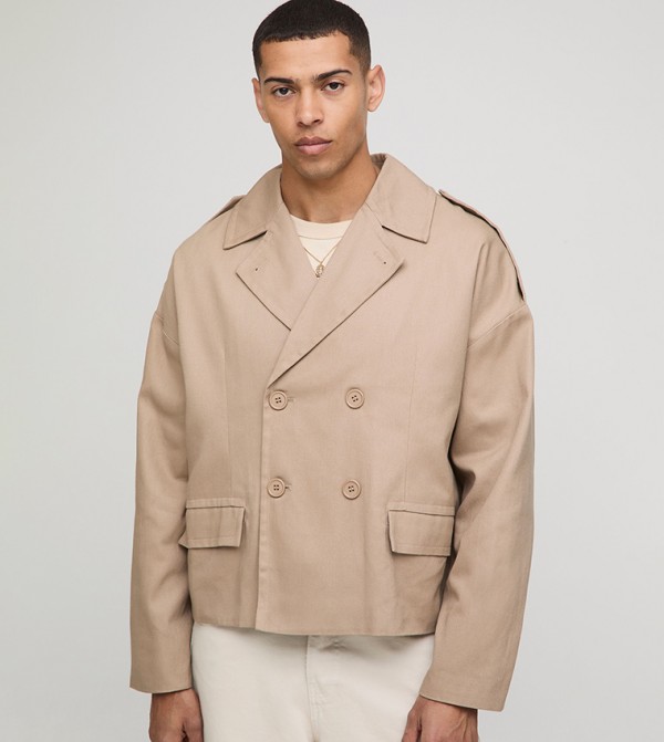 Double Breasted Twill Boxy Jacket