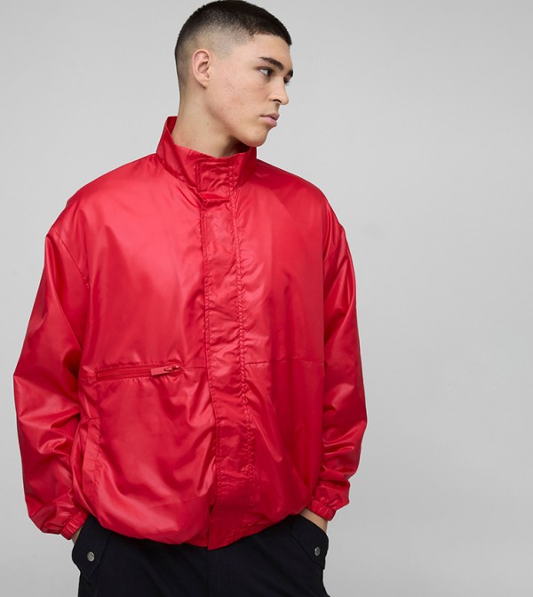 Glossy High Neck Oversized Track Jacket