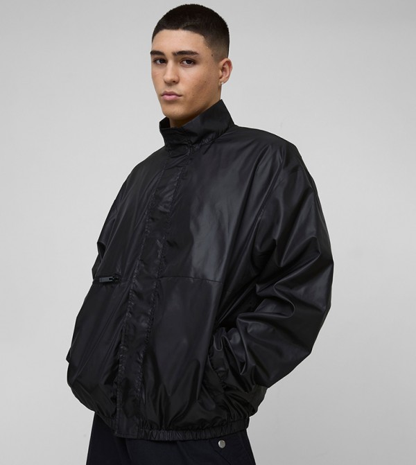 Glossy High Neck Oversized Track Jacket