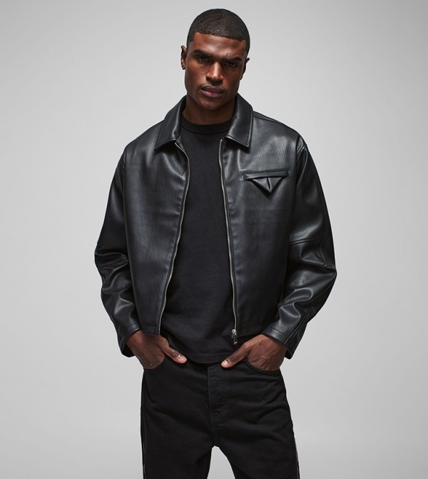 PU Boxy Fit Pleated Oversized Harrington Jacket