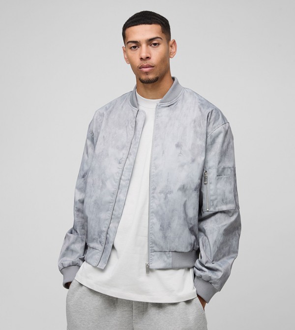 Regular Fit Lightweight Washed Look Nylon Bomber Jacket