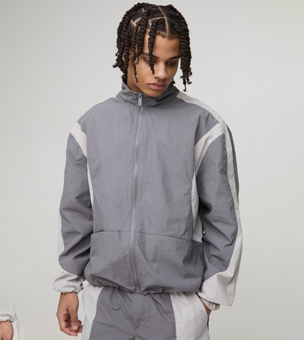 Regular Fit Ripstop Color Block Funnel Neck Track Jacket