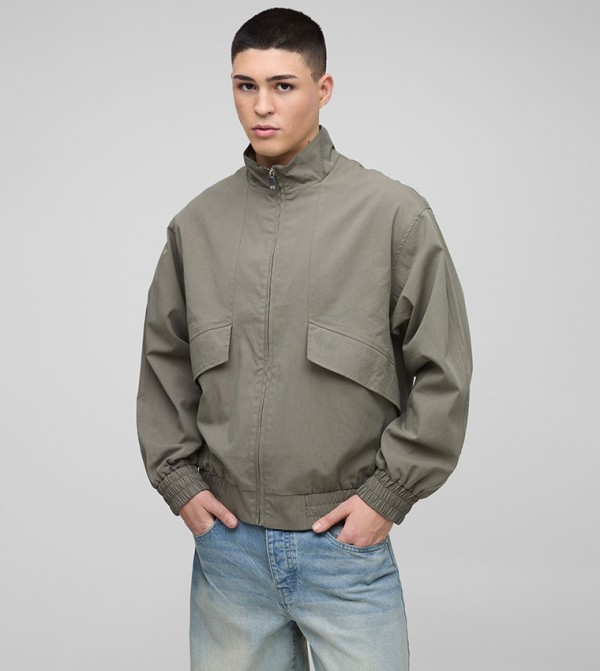 Twill High Neck Oversized Bomber Jacket
