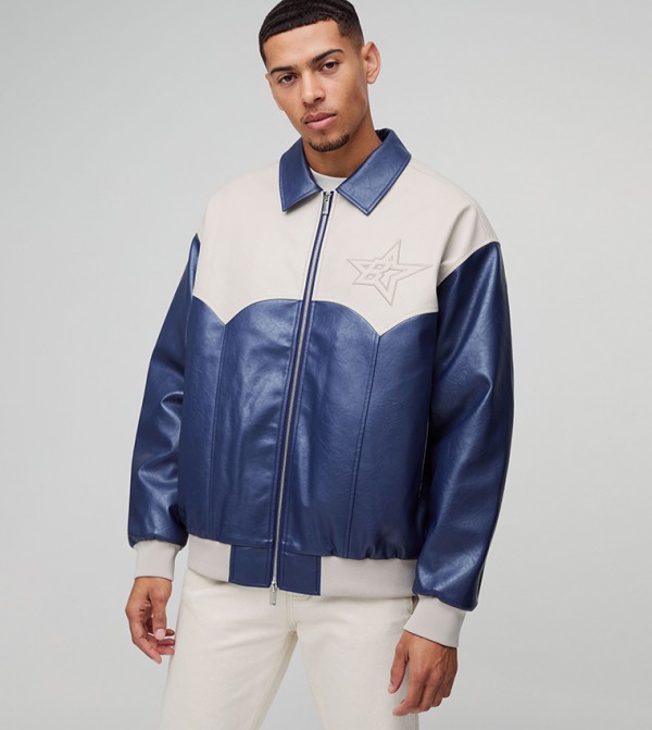Western Paneled Collared Oversized Bomber Jacket