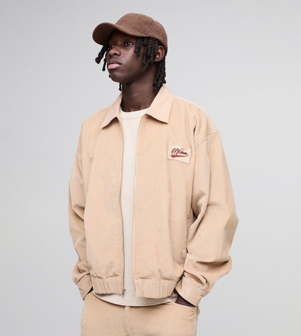 Varsity Badge Corduroy Oversized Bomber Jacket