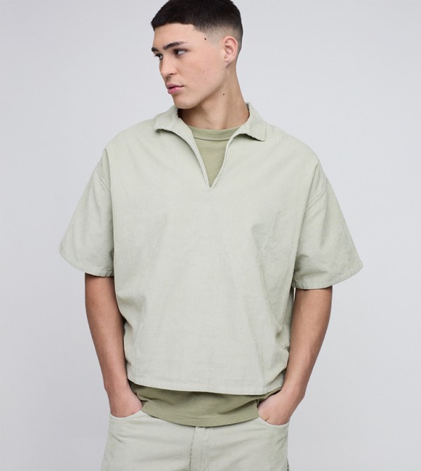 Corduroy Short Sleeves Oversized Shirt