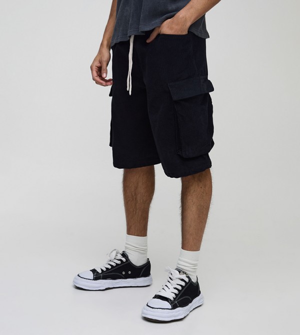 Elastic Waist Baggy Corduroy Cargo Shorts