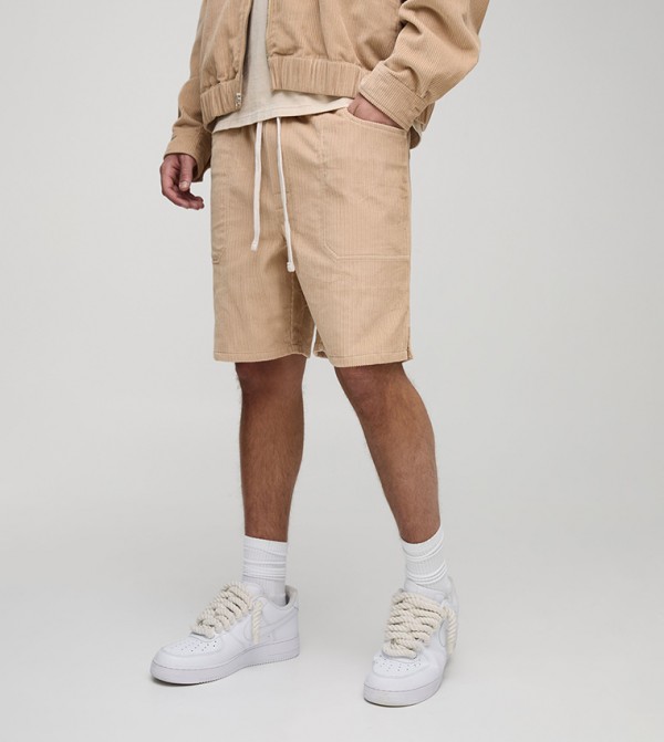 Elastic Waist Relaxed Fit Corduroy Shorts