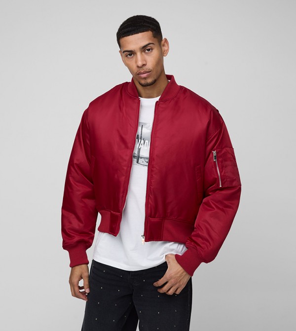 Curved Hem Nylon Oversized Bomber Jacket