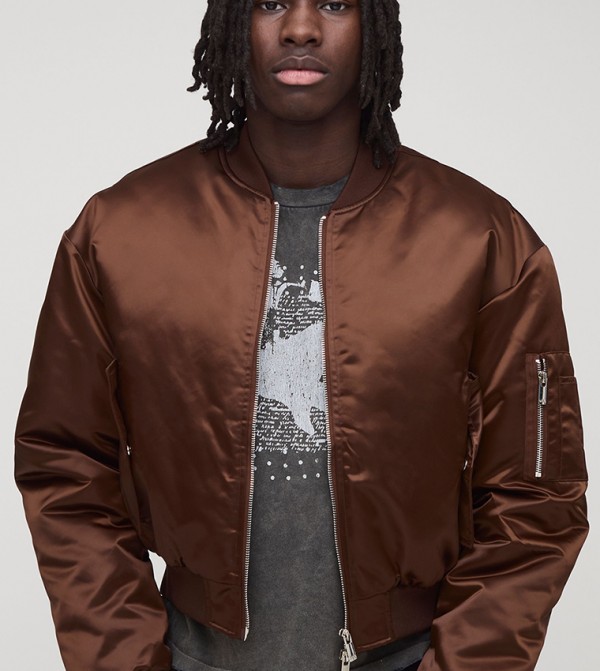 Boxy Fit Nylon Cropped Bomber Jacket