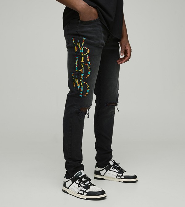 Applique Ripped Skinny Fit Jeans