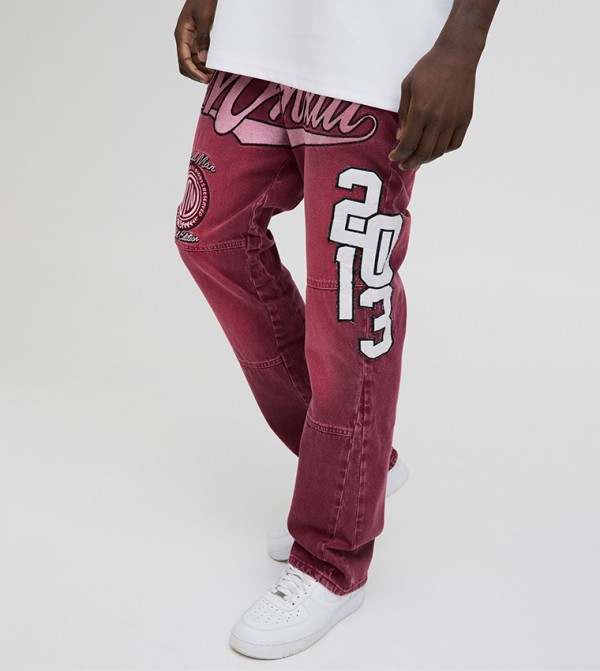 Flared Appliqued Badge Washed Gusset Slim Fit Jeans
