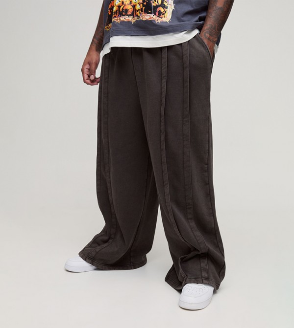 Plus & Tall Heavyweight Extreme Wide Leg Seam Detail Acid Wash Sweatpants